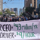 Protesters take over Market Street to demonstrate in front of Uber’s San Francisco headquarters.
